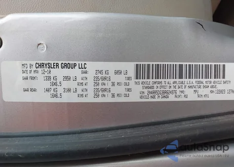 2011 Chrysler Town & Country Touring z USA, uszkodzony, nr VIN 2A4RR5DG3BR624976